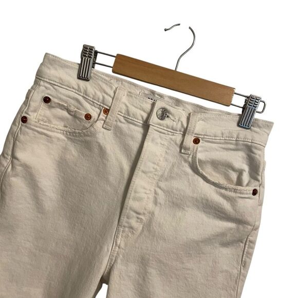RE/DONE 70's Stovepipe Jeans Button Fly Raw Hem White Size 26 - Picture 2 of 7